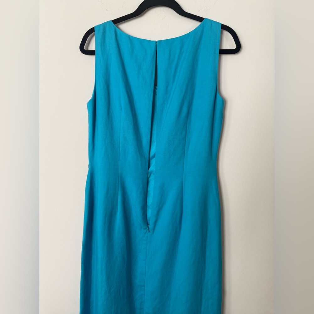 Vintage 80s 90s Adriana Papell Turquoise Fitted Linen Side Tie Gorgeous Dress - Picture 12 of 15